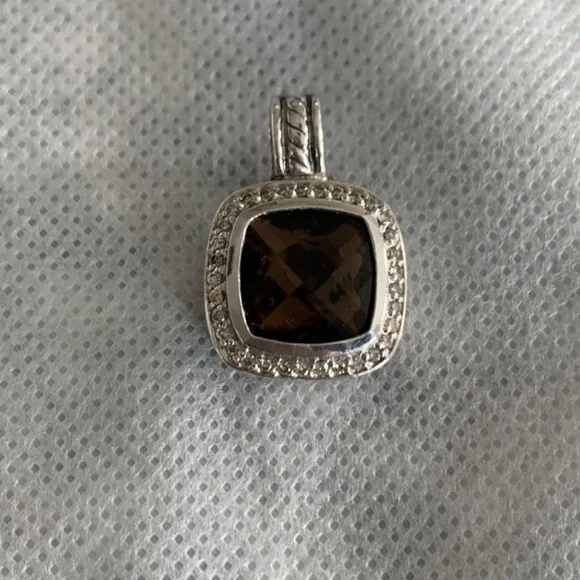 David Yurman Albion Necklace Pendant Smoky Quartz & Pave Diamond 18k & Sterling - Picture 7 of 13